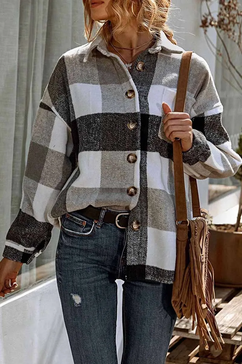 Casual Fashion Loose Lapel Plaid Tops