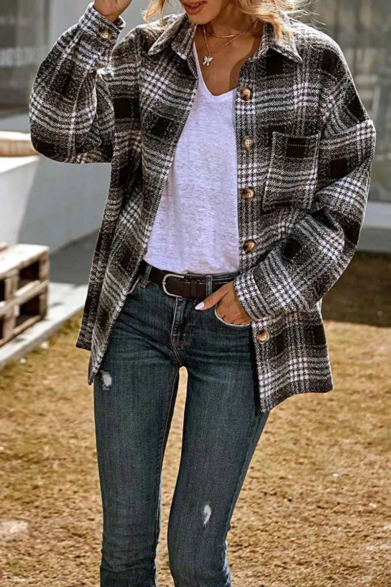 Casual Fashion Loose Lapel Plaid Tops