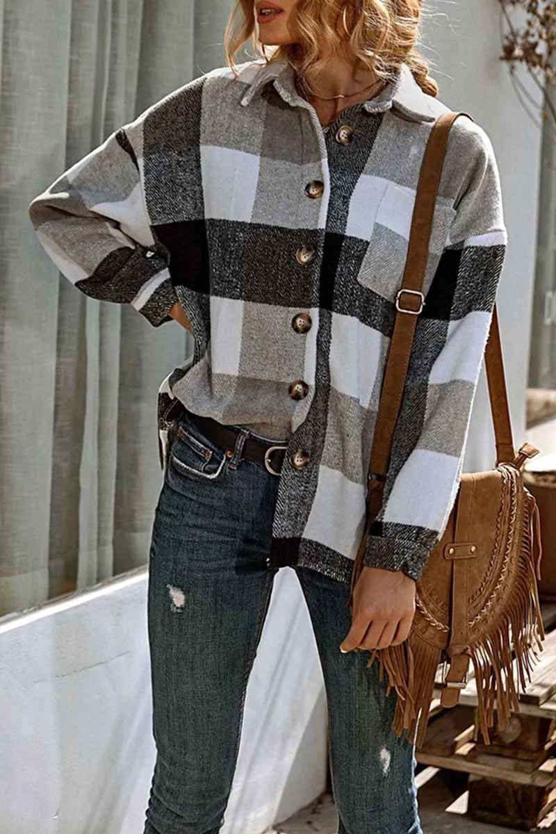Casual Fashion Loose Lapel Plaid Tops