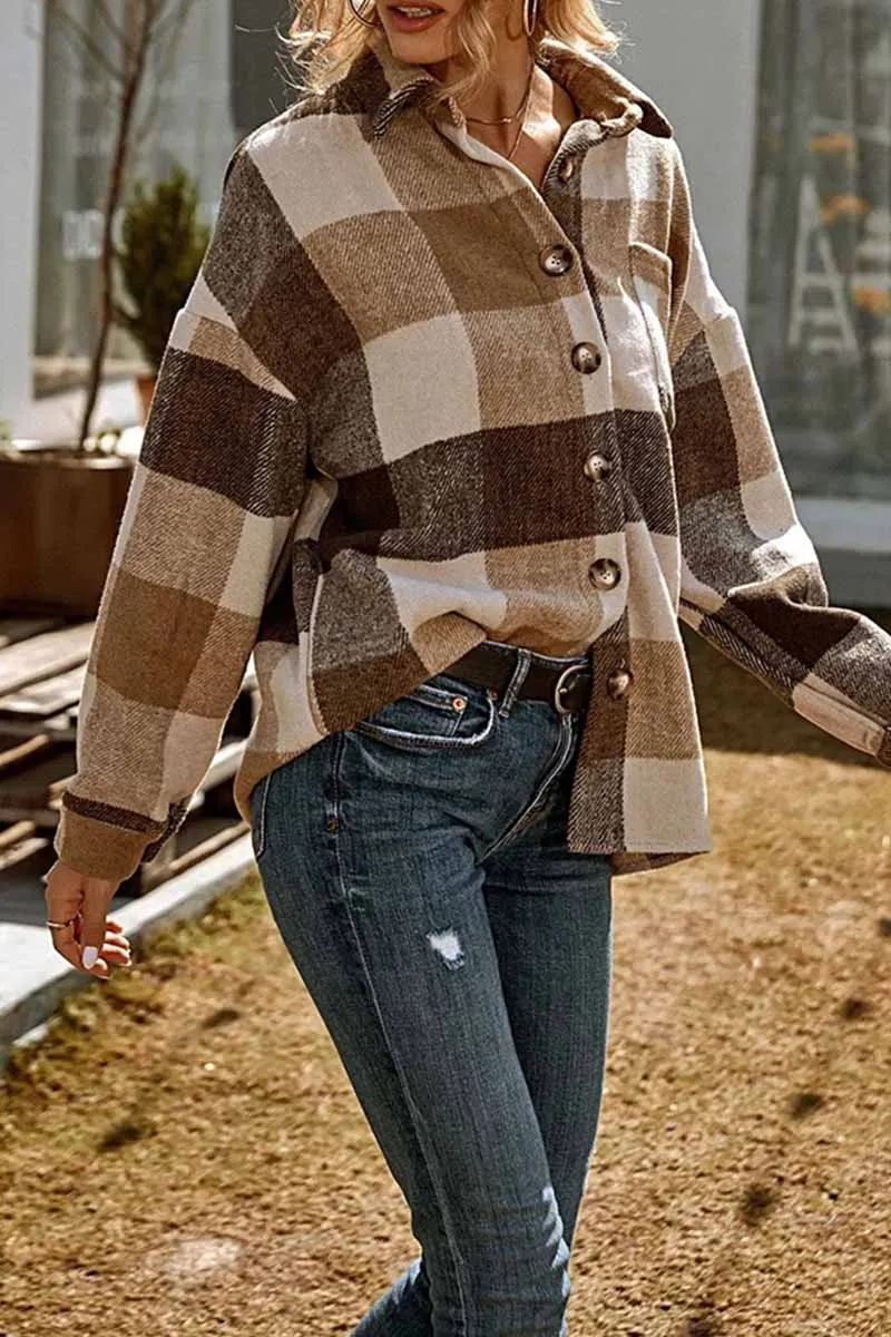 Casual Fashion Loose Lapel Plaid Tops