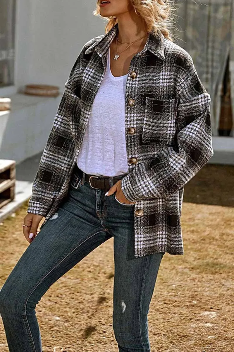 Casual Fashion Loose Lapel Plaid Tops