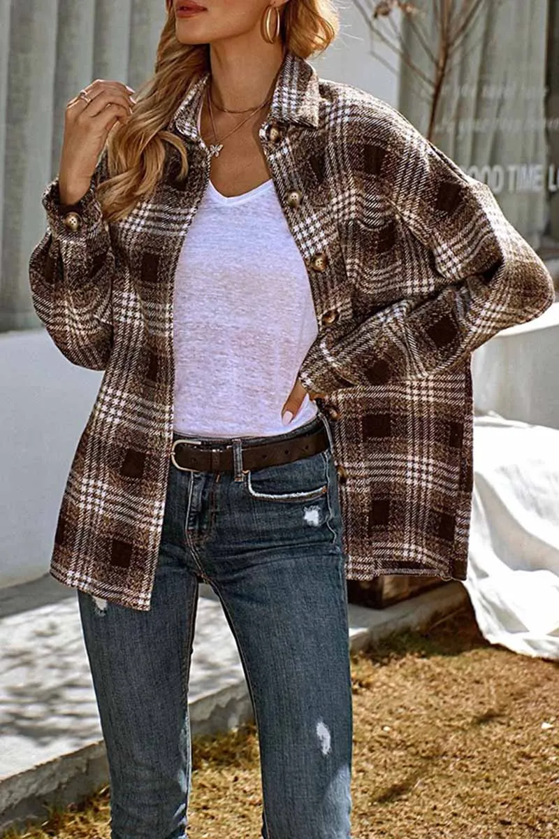 Casual Fashion Loose Lapel Plaid Tops