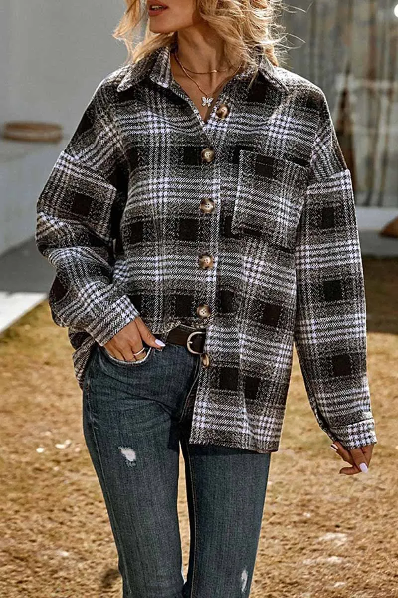 Casual Fashion Loose Lapel Plaid Tops