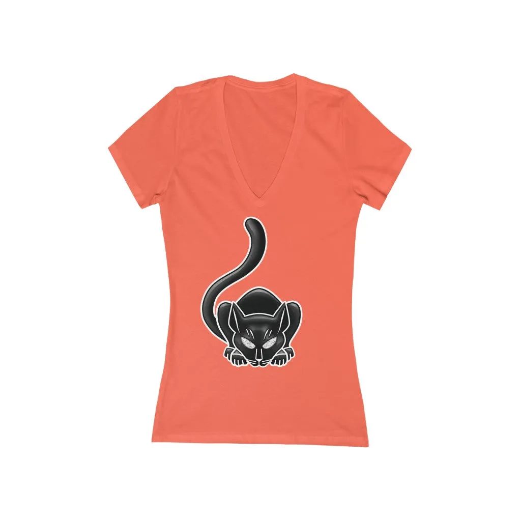Catman Michigan Women's Jersey Short Sleeve Deep V-Neck Tee
