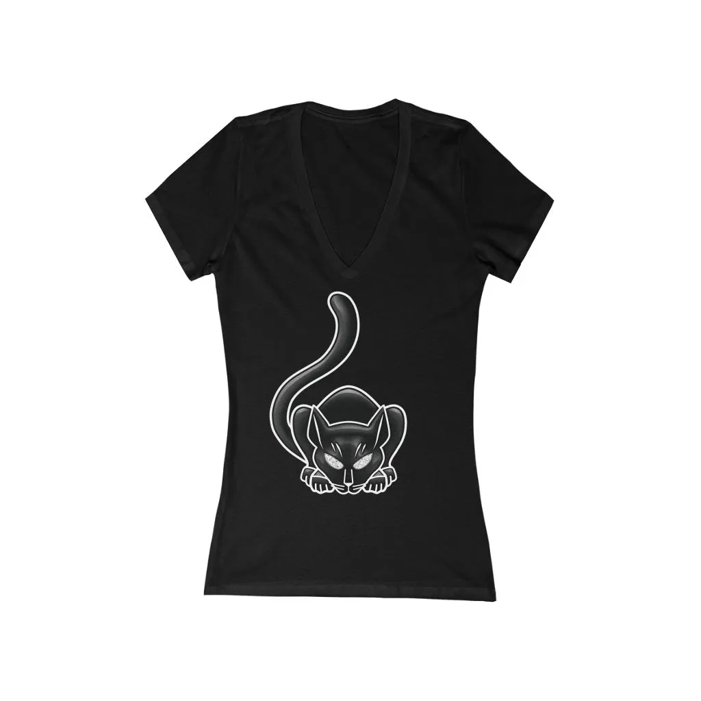Catman Michigan Women's Jersey Short Sleeve Deep V-Neck Tee