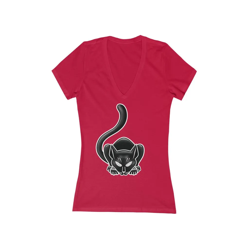 Catman Michigan Women's Jersey Short Sleeve Deep V-Neck Tee
