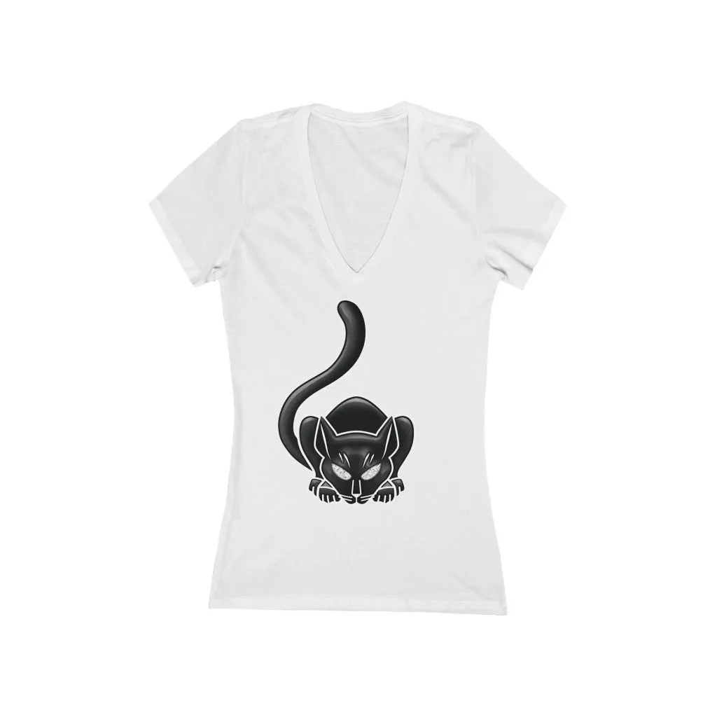 Catman Michigan Women's Jersey Short Sleeve Deep V-Neck Tee