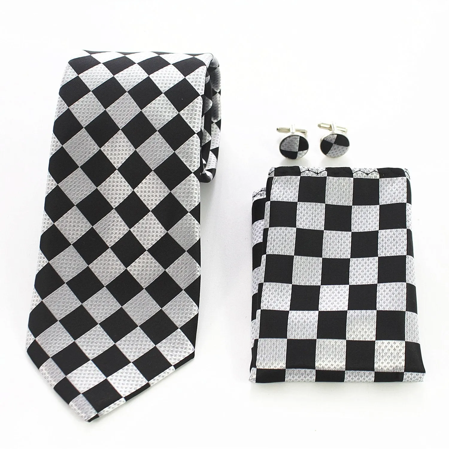Celino Classic Silk Tie Set Woven Necktie with Cufflinks & Handkerchief European