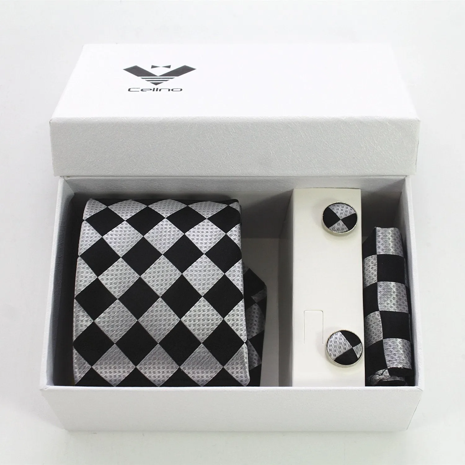 Celino Classic Silk Tie Set Woven Necktie with Cufflinks & Handkerchief European