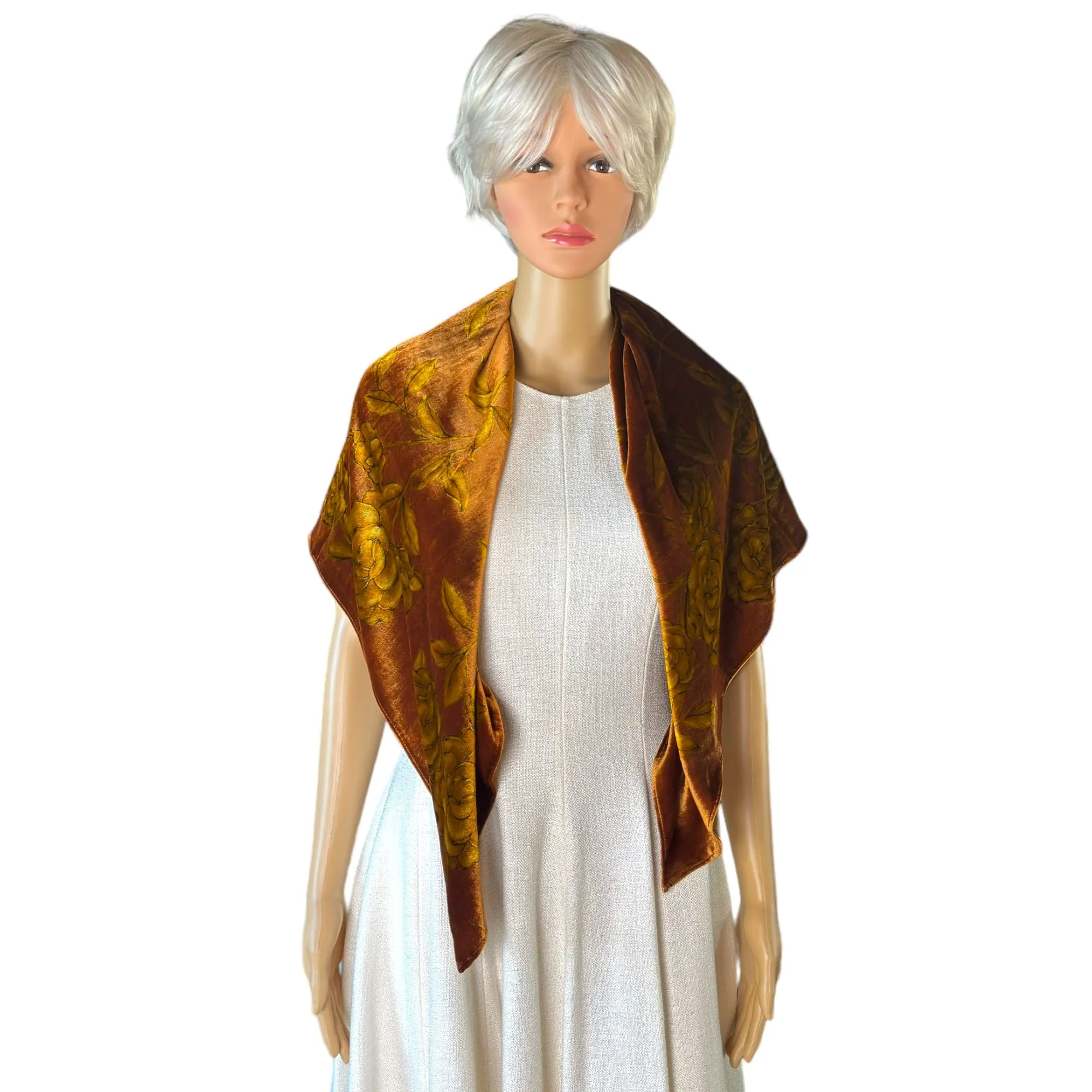 CHANEL Velvet Floral Scarf - Copper & Gold