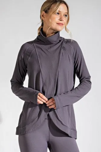 Charcoal Asymmetrical Jacket with Cowl Neck