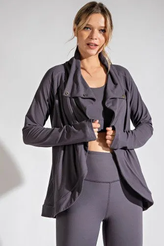Charcoal Asymmetrical Jacket with Cowl Neck