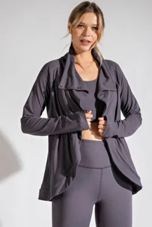 Charcoal Asymmetrical Jacket with Cowl Neck