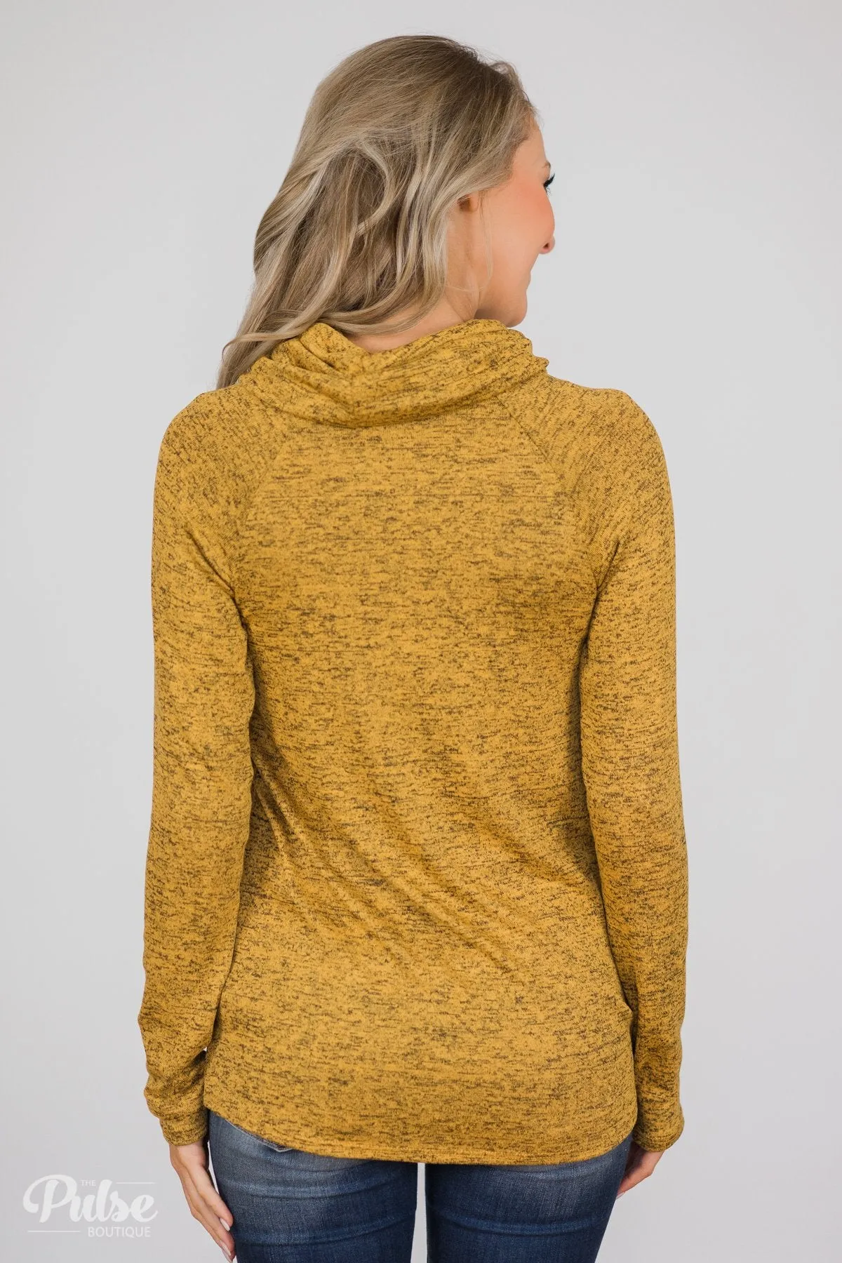 Charming Ways Cowl Neck Button Top- Mustard