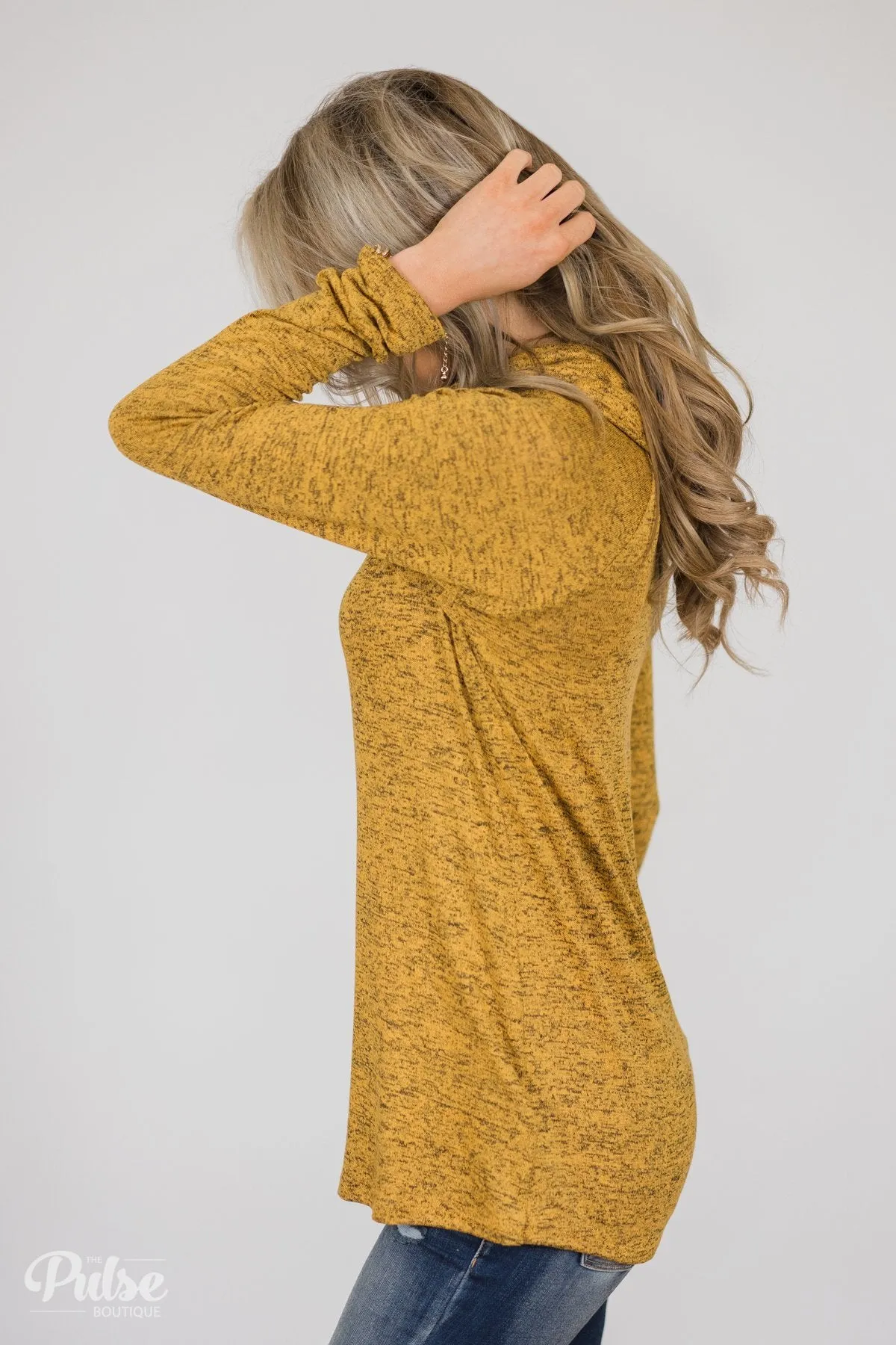 Charming Ways Cowl Neck Button Top- Mustard