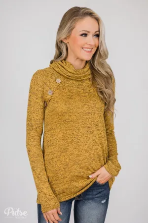 Charming Ways Cowl Neck Button Top- Mustard