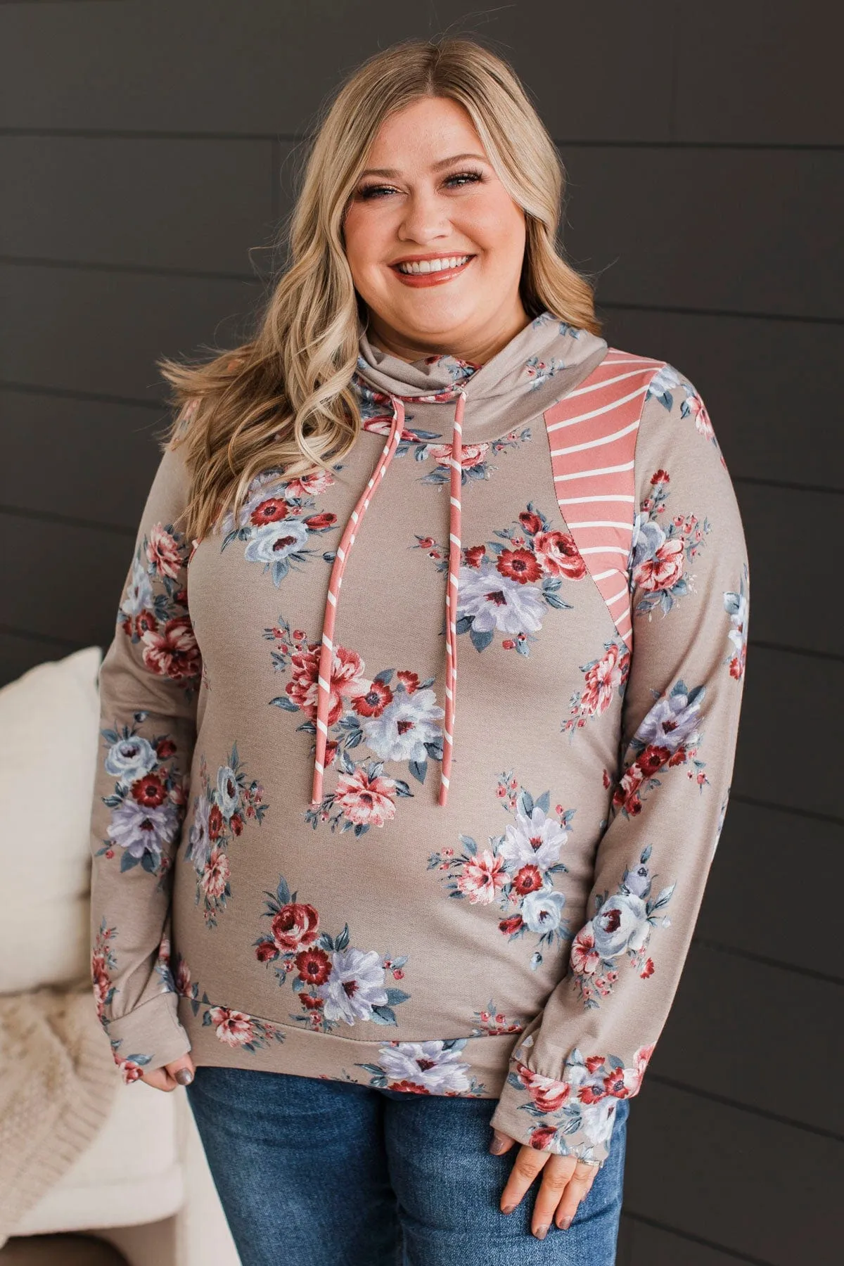Chase The Memories Cowl Neck Top- Taupe