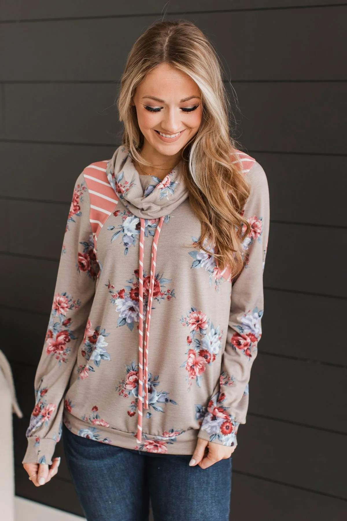 Chase The Memories Cowl Neck Top- Taupe