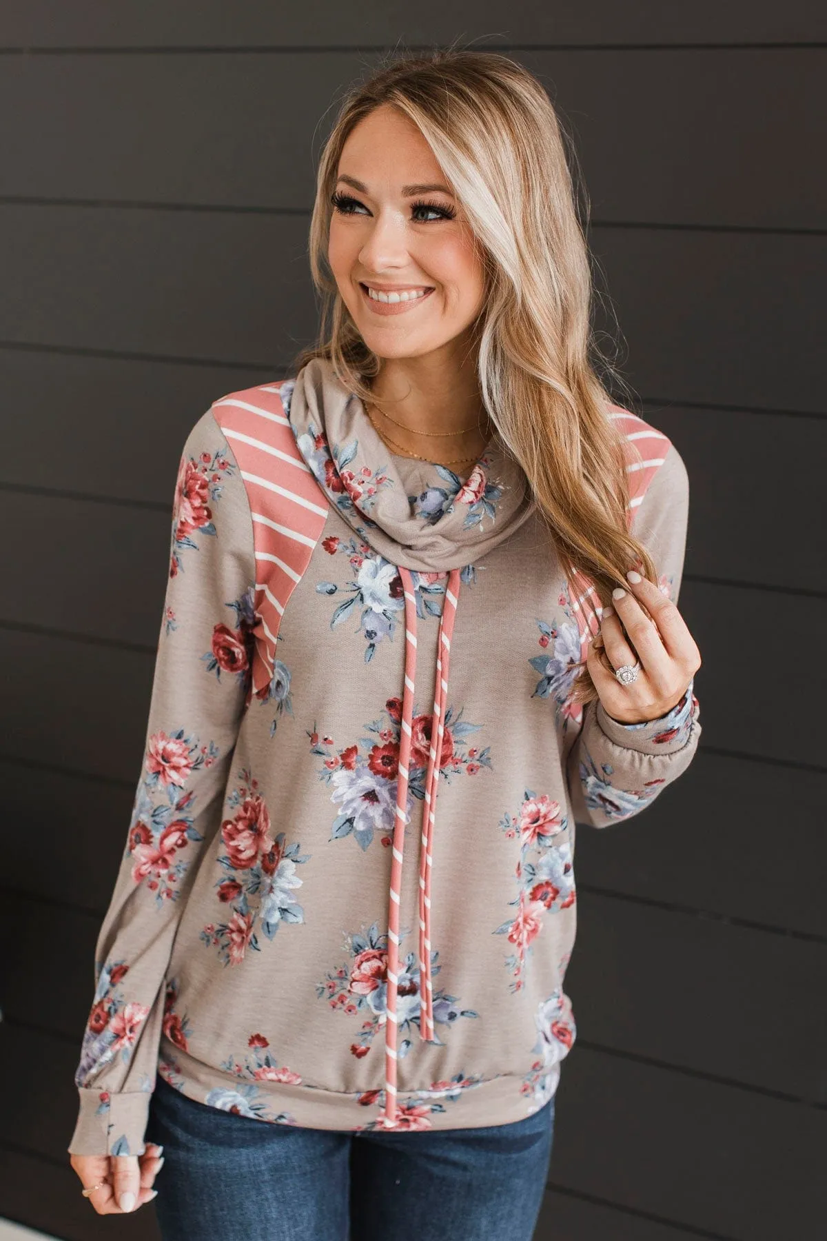 Chase The Memories Cowl Neck Top- Taupe