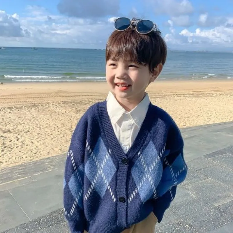 Children's knitted cardigan spring and autumn children's spring thin boys' sweater foreign style boys' spring jacket Korean version