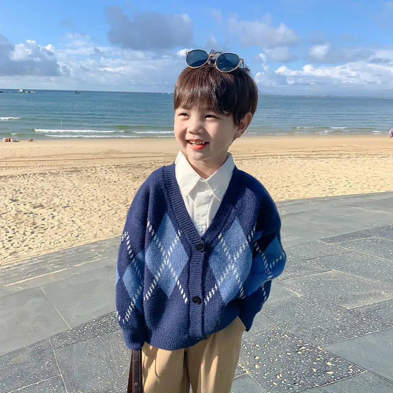 Children's knitted cardigan spring and autumn children's spring thin boys' sweater foreign style boys' spring jacket Korean version