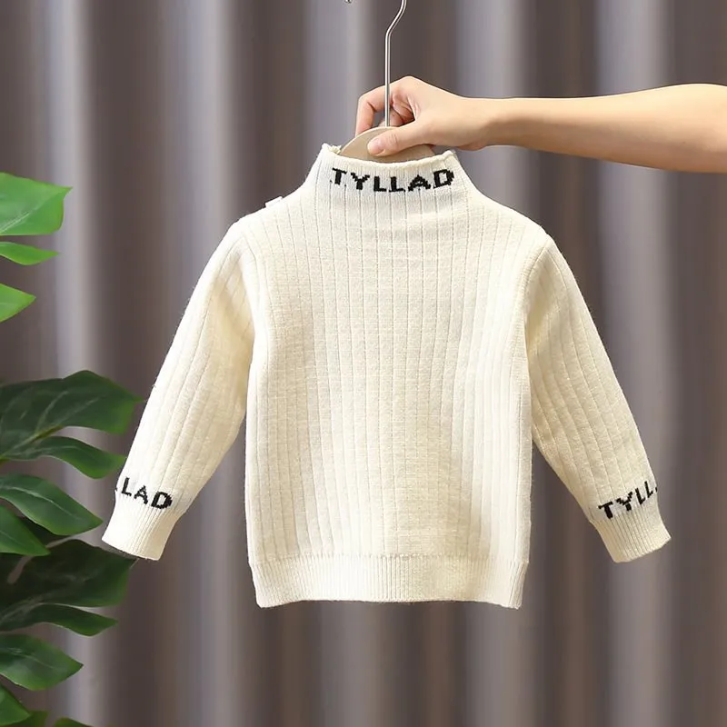 Children's sweater bottoming shirt children's winter baby spring and autumn elastic knitted sweater boys thickened semi-turtleneck inner