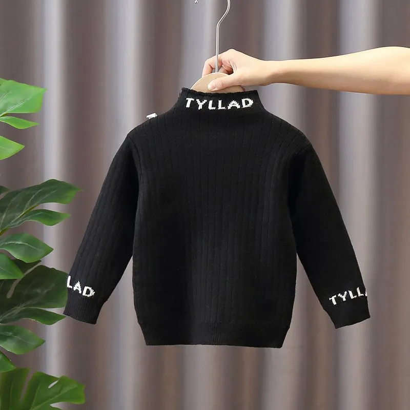 Children's sweater bottoming shirt children's winter baby spring and autumn elastic knitted sweater boys thickened semi-turtleneck inner