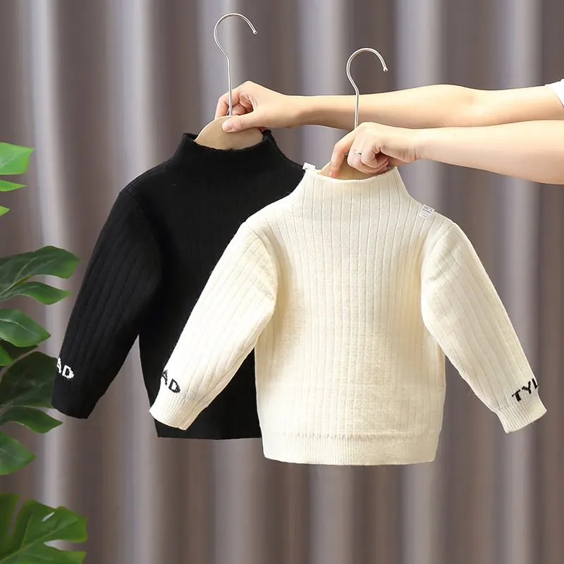 Children's sweater bottoming shirt children's winter baby spring and autumn elastic knitted sweater boys thickened semi-turtleneck inner