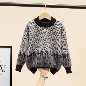 Children's sweater boys autumn and winter 2025 new foreign style medium and older children thickened warm boy mink velvet knitted sweater tide