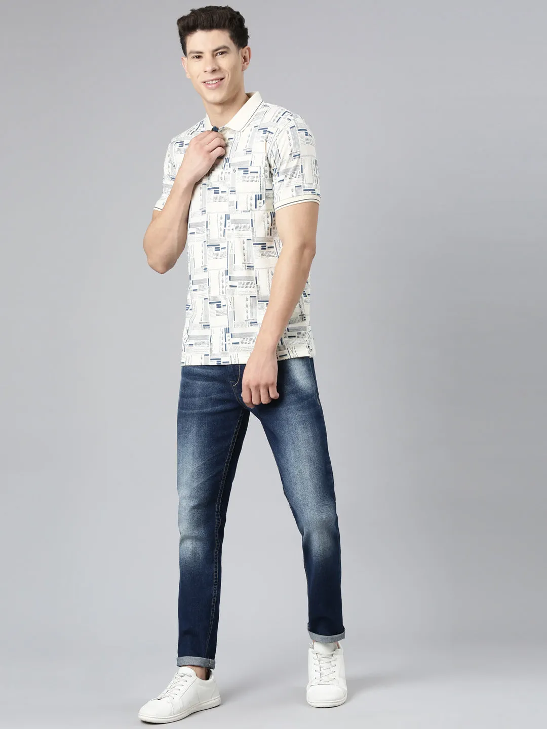 Classic Polo Mens Aop Cream Polo Neck Slim Fit T-Shirt | BELLO - 273 B SF P
