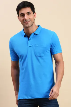 Classic Polo Men's Half Sleeve Blue Polo Neck Slim Fit Solid T-Shirt | TOY-VIROK-OXFORD BLUE SF P