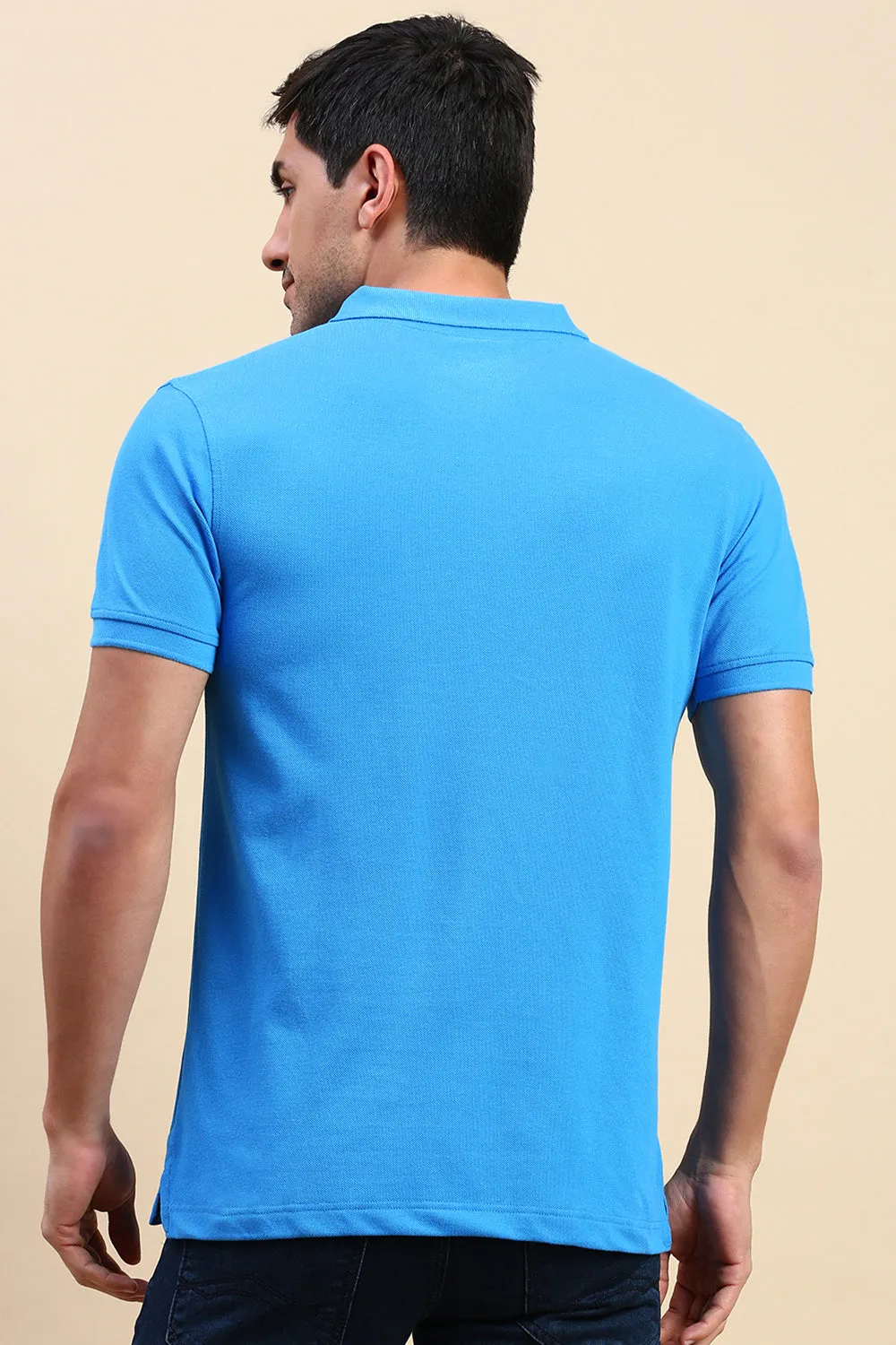 Classic Polo Men's Half Sleeve Blue Polo Neck Slim Fit Solid T-Shirt | TOY-VIROK-OXFORD BLUE SF P