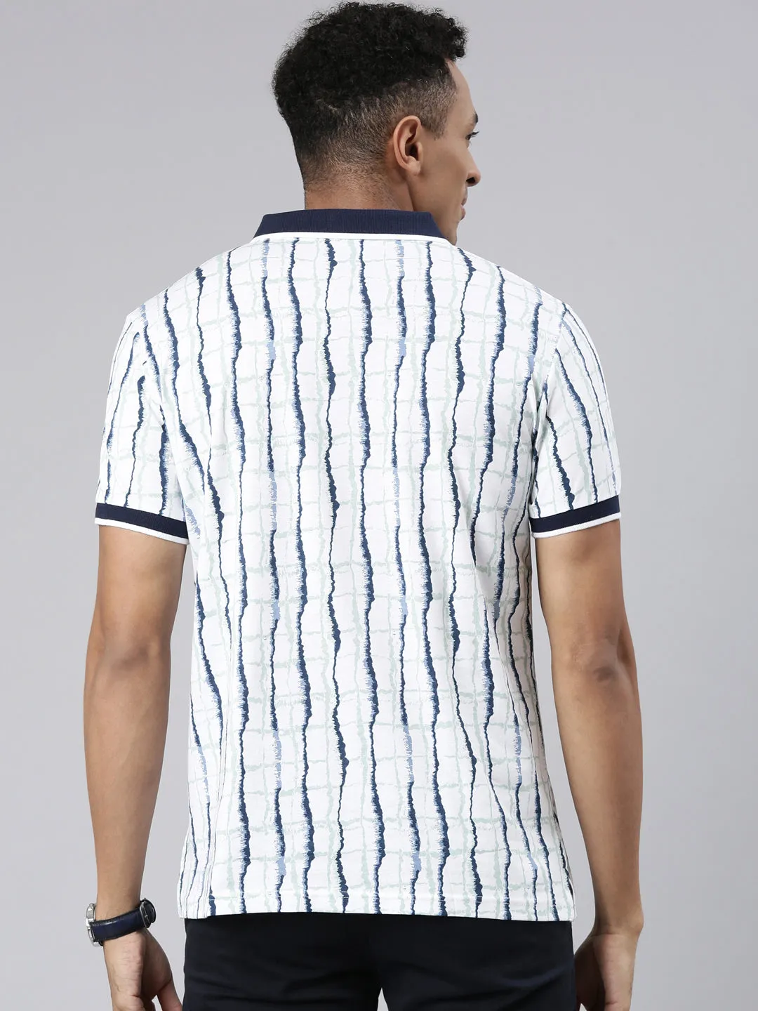 Classic Polo Men's Half Sleeve Blue/White Polo Neck Cotton Blend Slim Fit T-Shirt | BELLO - 303 A SF P