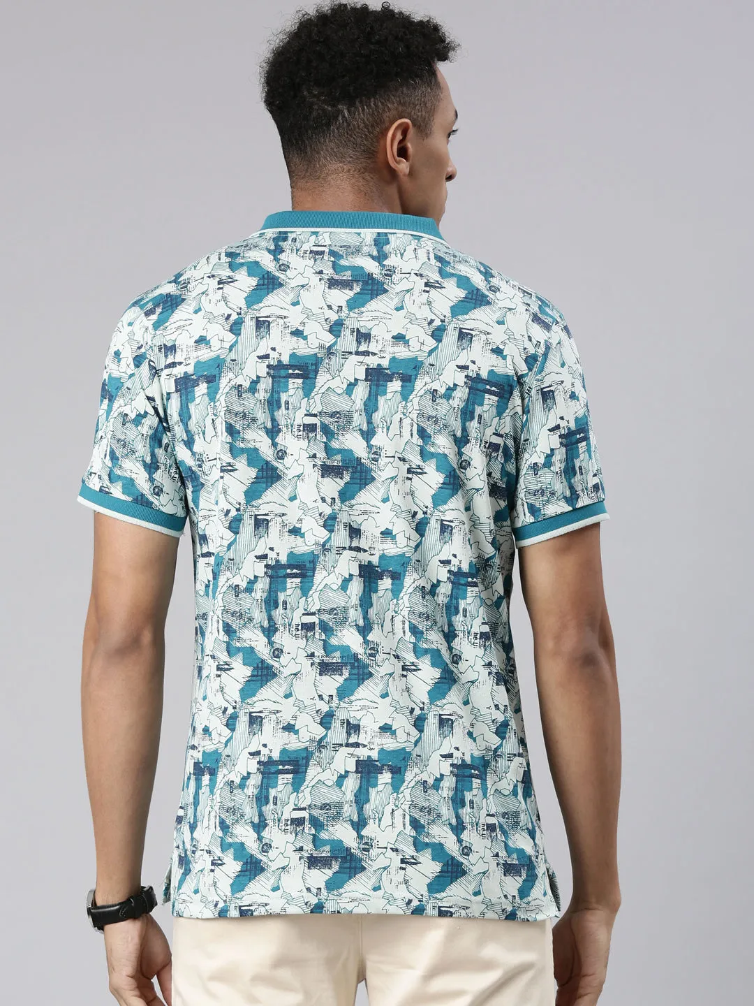 Classic Polo Men's Half Sleeve Blue/White Polo Neck Cotton Blend Slim Fit T-Shirt | BELLO - 305 B SF P
