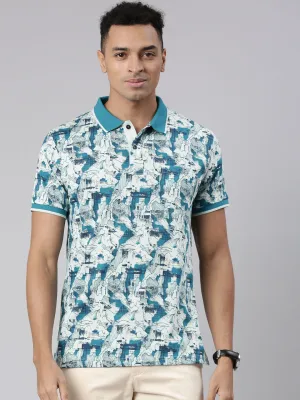 Classic Polo Men's Half Sleeve Blue/White Polo Neck Cotton Blend Slim Fit T-Shirt | BELLO - 305 B SF P