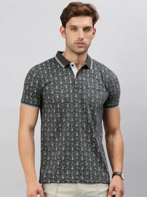 Classic Polo Men's Half Sleeve Charcoal Black/White Polo Neck Cotton Slim Fit T Shirt | BELLO - 292 B SF P