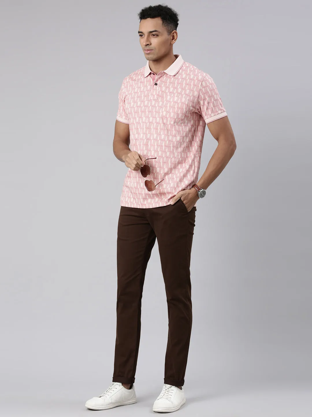 Classic Polo Men's Half Sleeve Peach Polo Neck Cotton Blend Slim Fit T-Shirt | BELLO - 304 A SF P