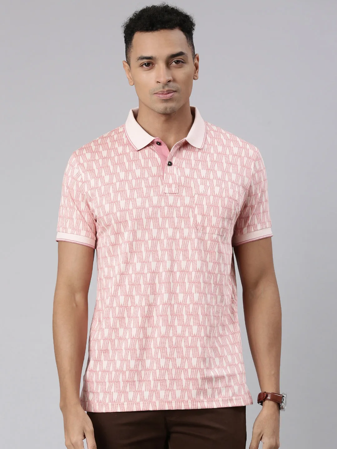 Classic Polo Men's Half Sleeve Peach Polo Neck Cotton Blend Slim Fit T-Shirt | BELLO - 304 A SF P