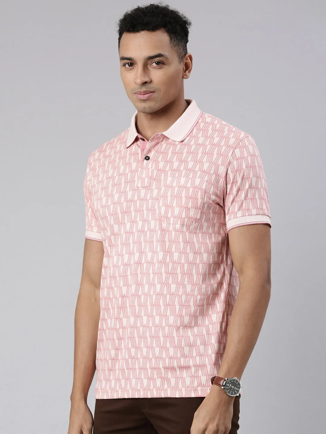 Classic Polo Men's Half Sleeve Peach Polo Neck Cotton Blend Slim Fit T-Shirt | BELLO - 304 A SF P
