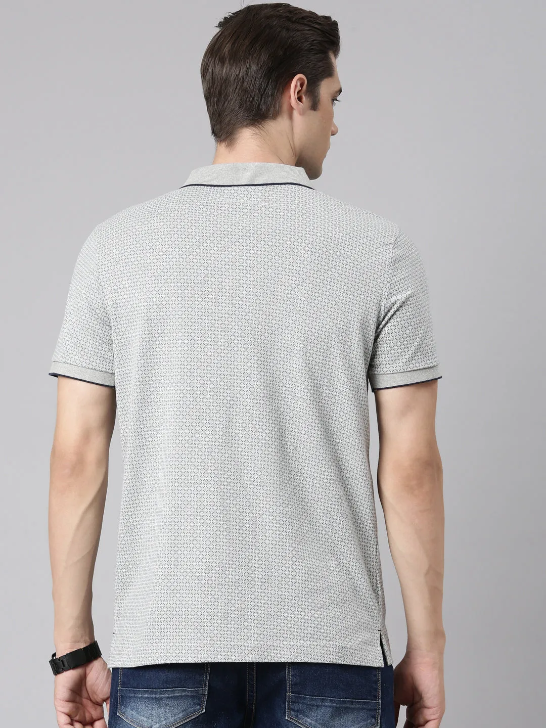Classic Polo Men's Polo Neck Cotton Grey/Navy Slim Fit Printed T-Shirt | BELLO-286 B SF P