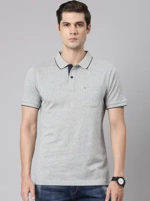 Classic Polo Men's Polo Neck Cotton Grey/Navy Slim Fit Printed T-Shirt | BELLO-286 B SF P