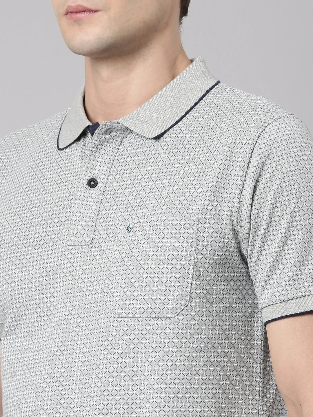 Classic Polo Men's Polo Neck Cotton Grey/Navy Slim Fit Printed T-Shirt | BELLO-286 B SF P