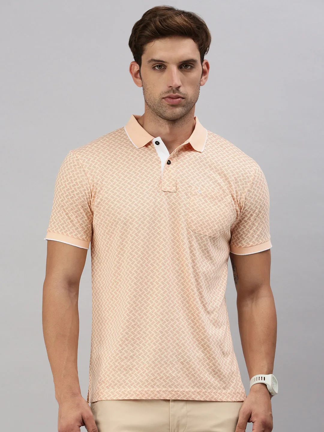 Classic Polo Men's Printed Orange Cotton Slim Fit Half Sleeve T-Shirt | BELLO - 299 B SF P