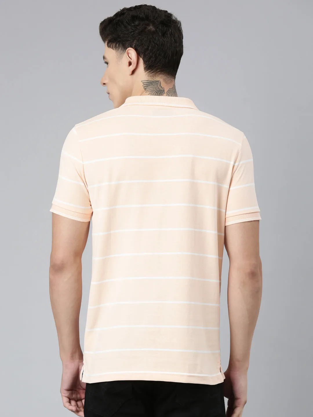 Classic Polo Mens Striped Lt.Orange/White Polo Neck Slim Fit T-Shirt | CPEG - 321 B SF P