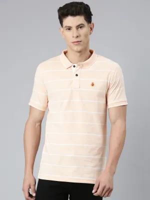 Classic Polo Mens Striped Lt.Orange/White Polo Neck Slim Fit T-Shirt | CPEG - 321 B SF P