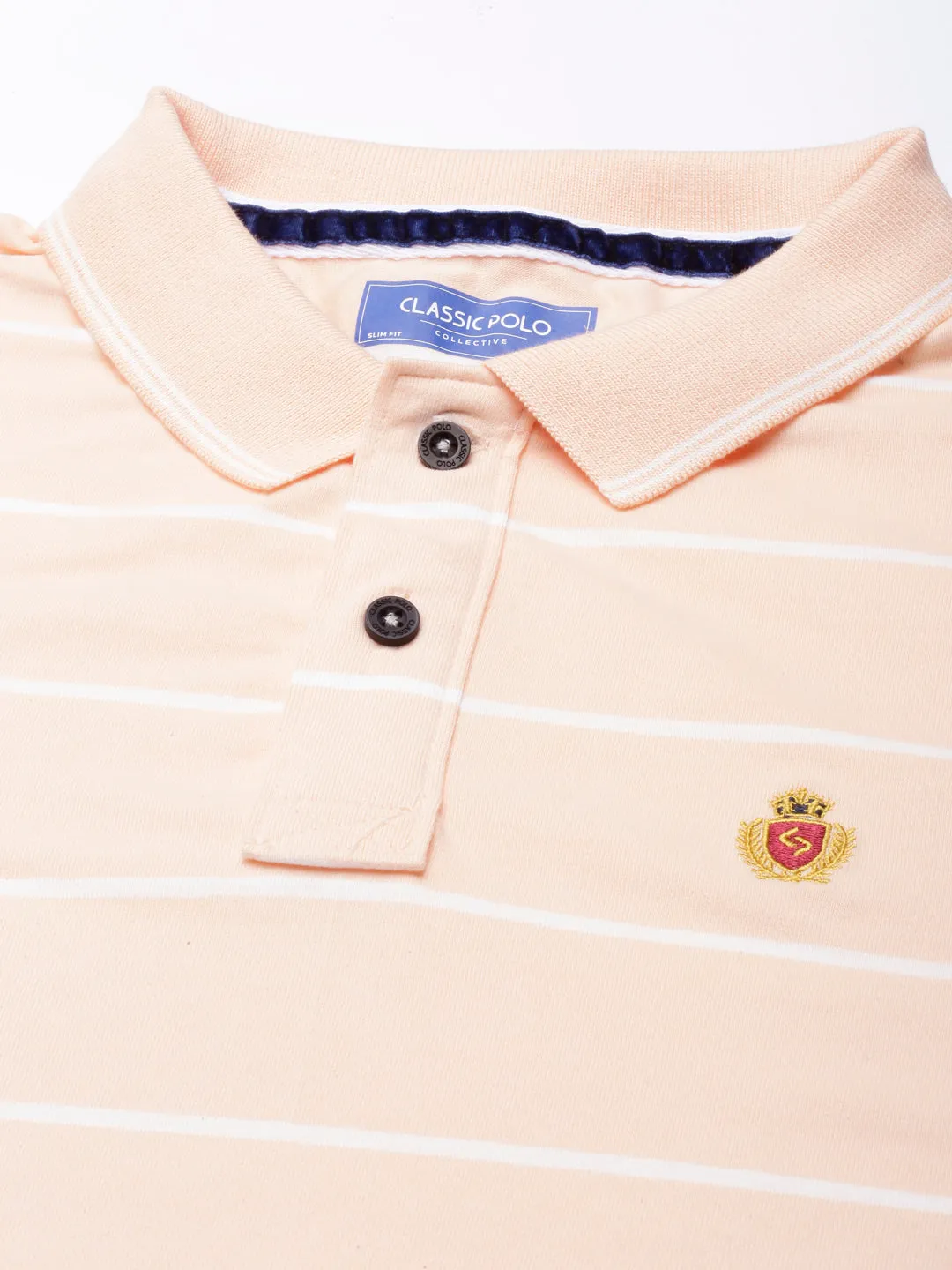 Classic Polo Mens Striped Lt.Orange/White Polo Neck Slim Fit T-Shirt | CPEG - 321 B SF P