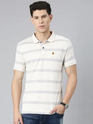 Classic Polo Mens Striped Lt.Yellow/Grey Polo Neck Slim Fit T-Shirt | CPEG - 323 A SF P