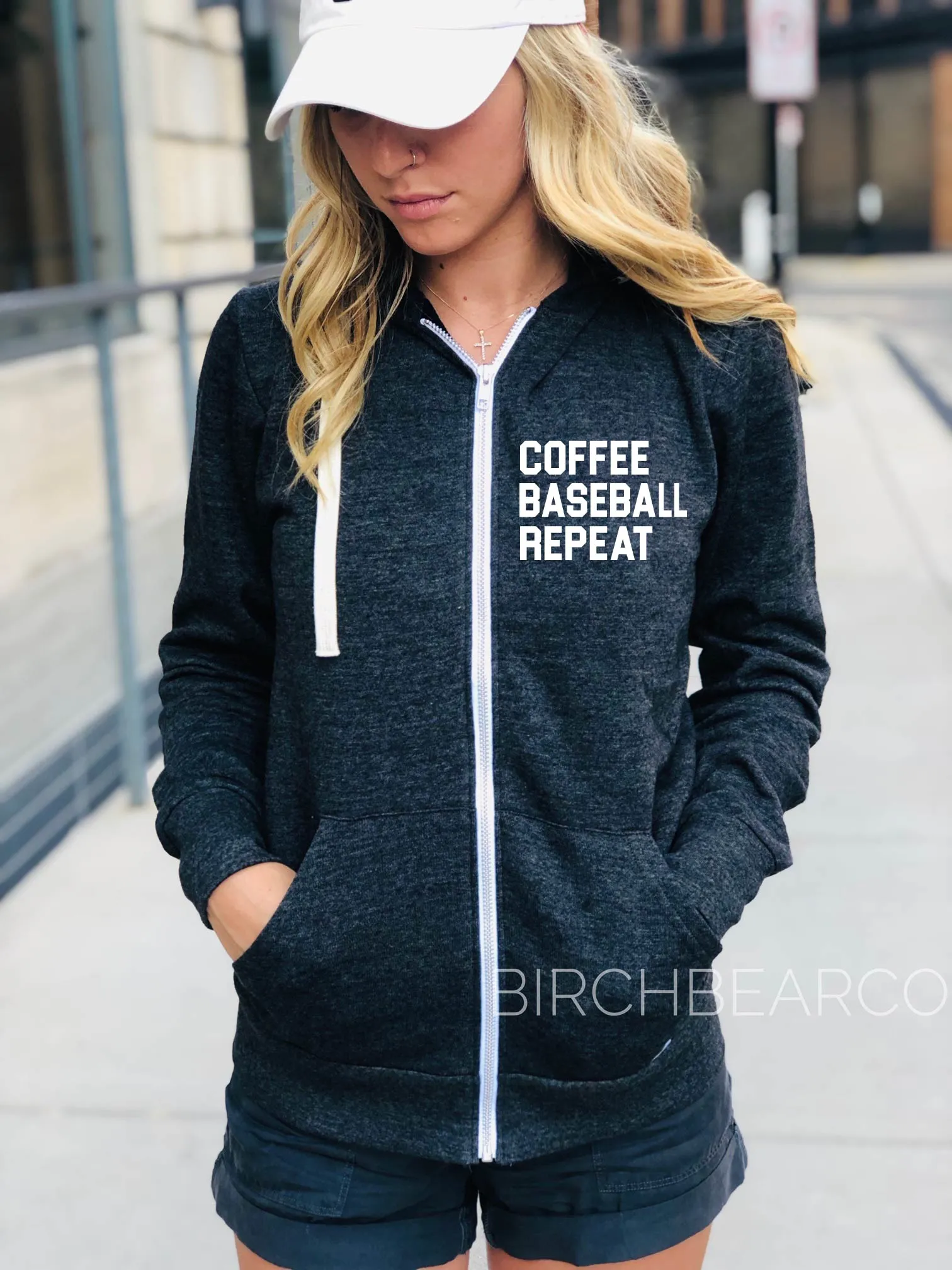 Coffee Baseball Repeat Zip Sweatshirt - Baseball Mom