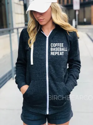 Coffee Baseball Repeat Zip Sweatshirt - Baseball Mom