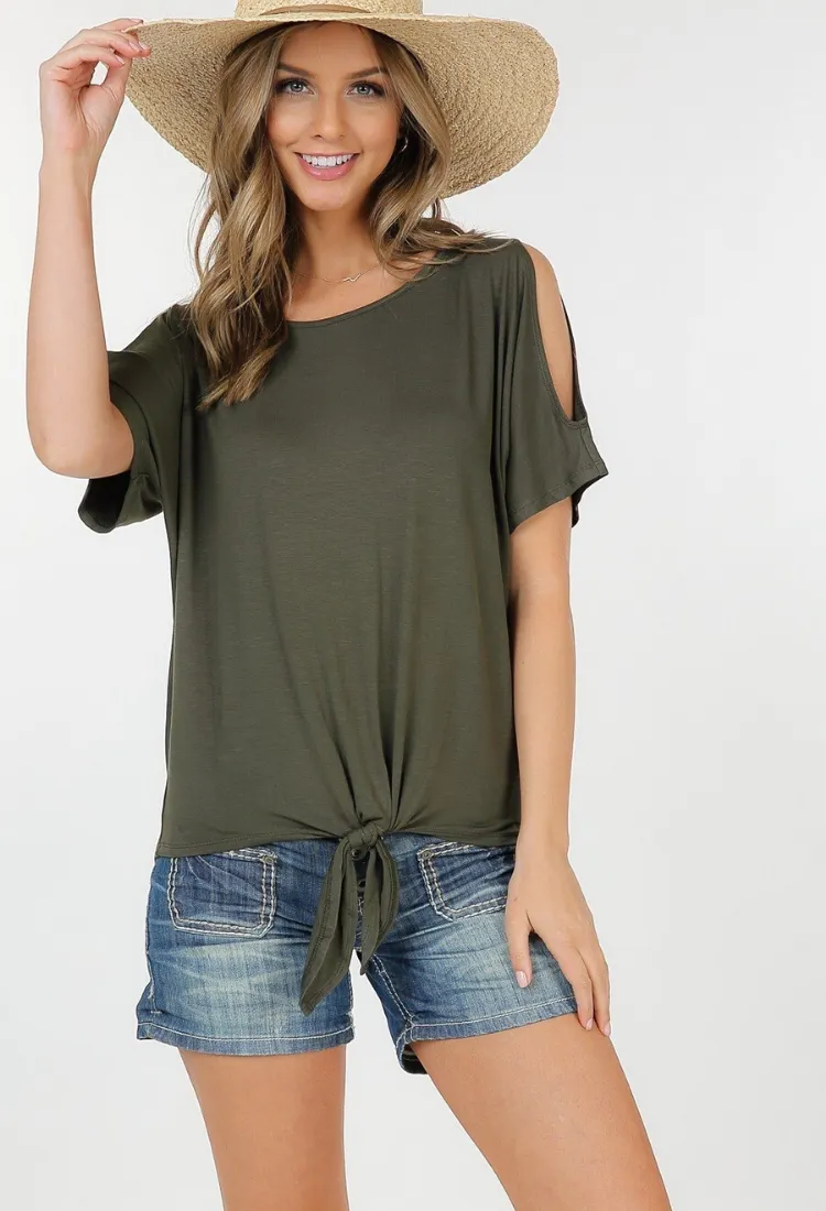 Cold Shoulder Tie Top